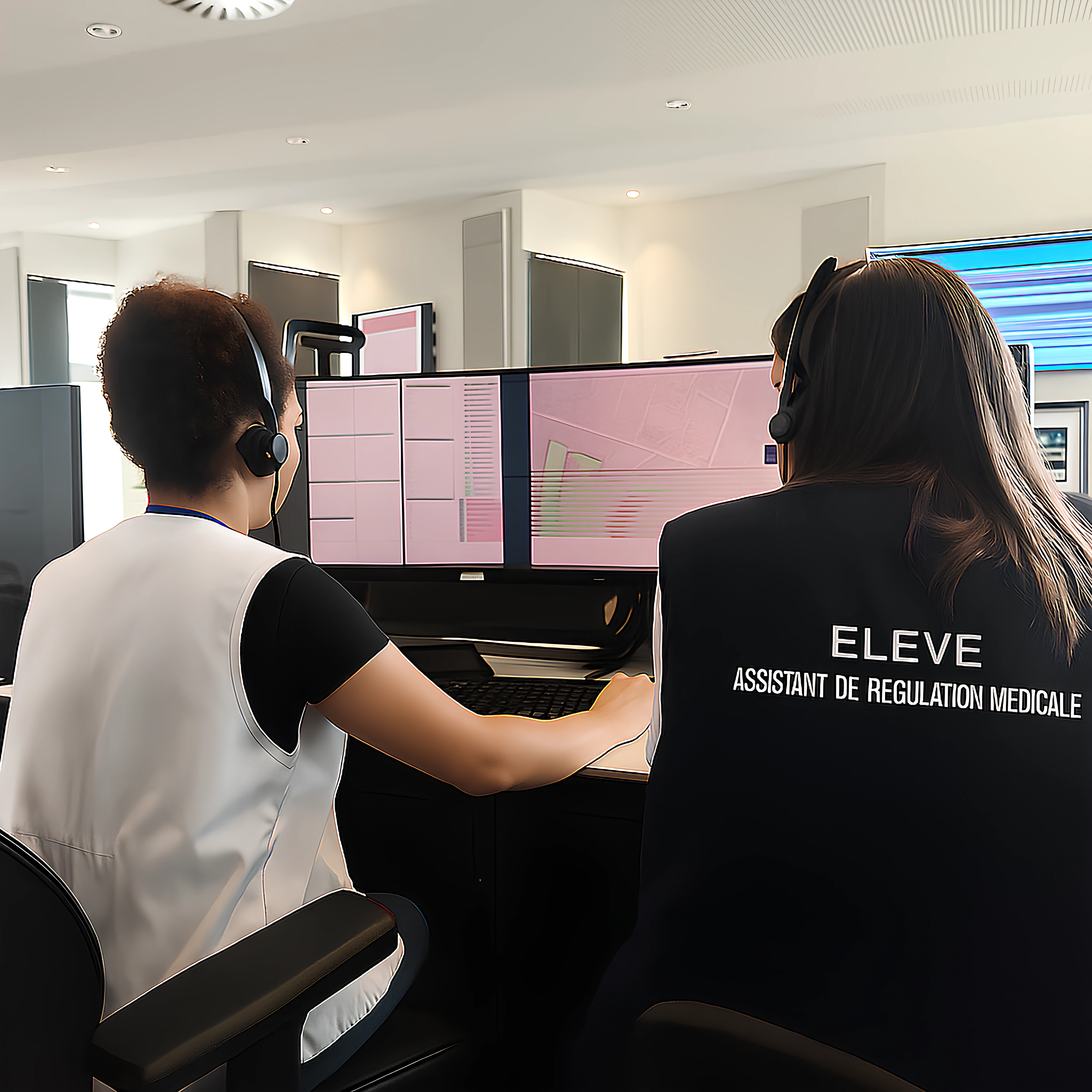 Élève ARM en formation, salle de régulation médicale